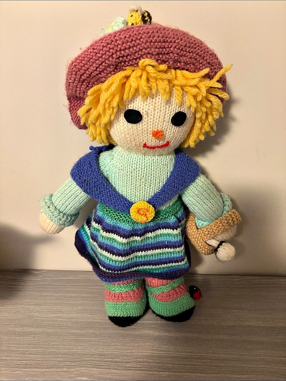 Sally Scarecrow Handmade Knitted 17" Doll Jean Greenhowe 1990's Soft Plush